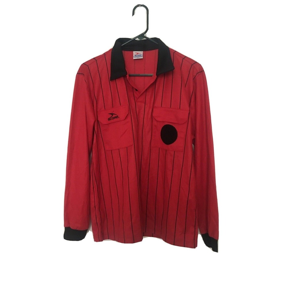 Score Men's Medium Red Black Soccer Referee Polo Shirt Jersey Top Long Sleeve